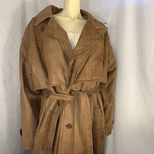 Vintage 1980s Pelle Studio Tan Faux Leather Trench Coat – Thinsulate Lined – Mad